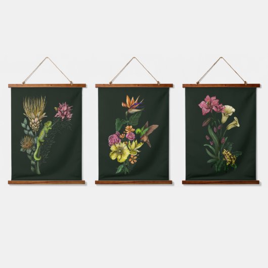 Sunbird Frog und Chameleon Tropical African Art Wandteppich Mit Holzrahmen (Dreifach)