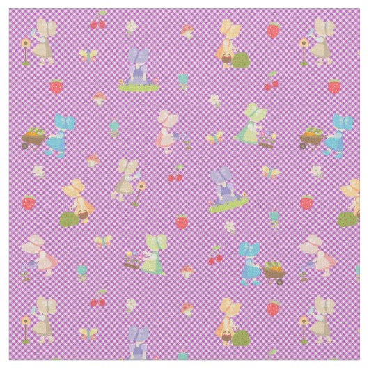 Sunbonnet Sue Garening Bias Violet Gingham Stoff (Nahaufnahme)