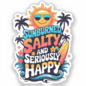 Sunburned Salty and Happy – Retro Beach Vibes Aufkleber (Vorderseite)