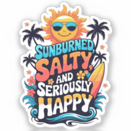 Sunburned Salty and Happy – Retro Beach Vibes Aufkleber