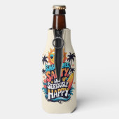 Sunburned Salty and Happy – Retro Beach Vibes Flaschenkühler (Flasche Rückseite)