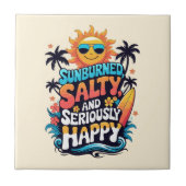 Sunburned Salty and Happy – Retro Beach Vibes Fliese (Vorderseite)