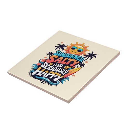 Sunburned Salty and Happy – Retro Beach Vibes Fliese (Seite)