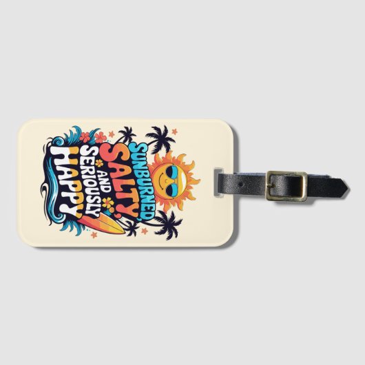 Sunburned Salty and Happy – Retro Beach Vibes Gepäckanhänger (Vorderseite (Horizontal))