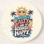 Sunburned Salty and Happy – Retro Beach Vibes Getränkeuntersetzer (Vorne)