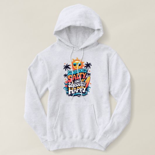 Sunburned Salty and Happy - Retro Beach Vibes Hoodie (Design vorne)