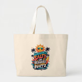 Sunburned Salty and Happy – Retro Beach Vibes Jumbo Stoffbeutel (Vorne)