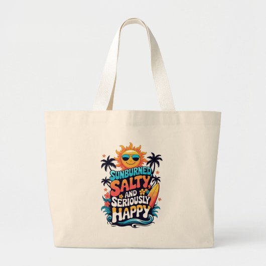 Sunburned Salty and Happy – Retro Beach Vibes Jumbo Stoffbeutel (Vorne)