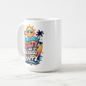 Sunburned Salty and Happy – Retro Beach Vibes Kaffeetasse (Vorderseite Links)