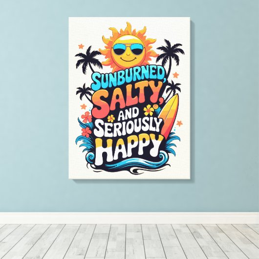 Sunburned Salty and Happy – Retro Beach Vibes Leinwanddruck (Insitu (Holzboden))