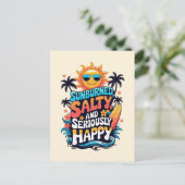 Sunburned Salty and Happy - Retro Beach Vibes Postkarte (Stehend Vorderseite)