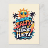 Sunburned Salty and Happy - Retro Beach Vibes Postkarte (Vorderseite)