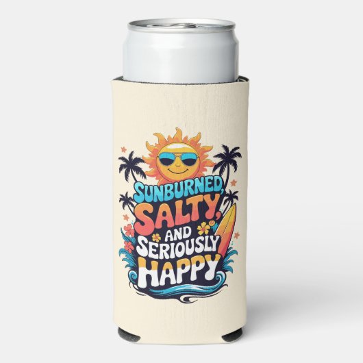 Sunburned Salty and Happy – Retro Beach Vibes Selters Dosenkühler (Seltzer Rückseite)