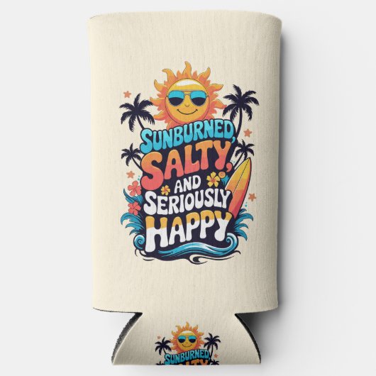 Sunburned Salty and Happy – Retro Beach Vibes Selters Dosenkühler (Vorderseite)