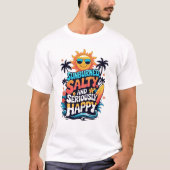 Sunburned Salty and Happy – Retro Beach Vibes T-Shirt (Vorderseite)