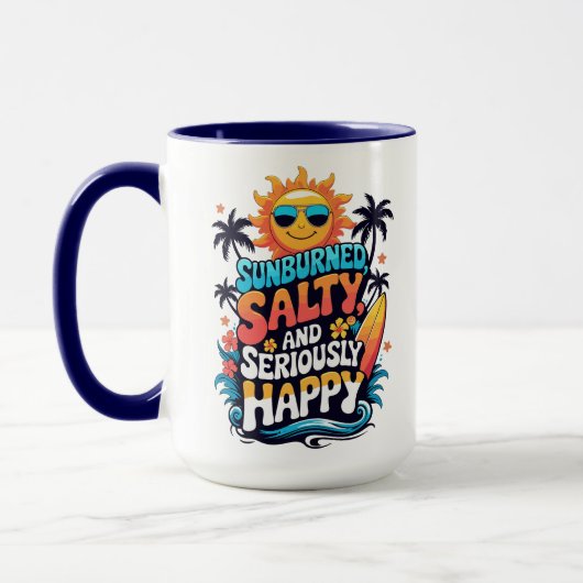 Sunburned Salty and Happy – Retro Beach Vibes Tasse (Links)