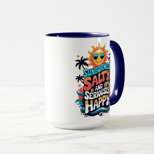 Sunburned Salty and Happy – Retro Beach Vibes Tasse (VorderseiteRechts)