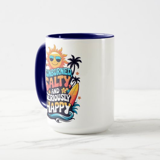 Sunburned Salty and Happy – Retro Beach Vibes Tasse (Vorderseite Links)