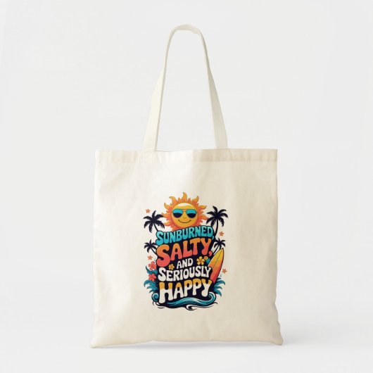 Sunburned Salty and Happy – Retro Beach Vibes Tragetasche (Vorne)