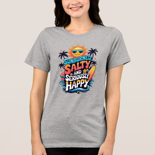 Sunburned Salty and Happy – Retro Beach Vibes Tri-Blend Shirt (Vorderseite)