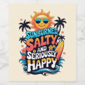 Sunburned Salty and Happy – Retro Beach Vibes Weinetikett (Einzelnes Label)
