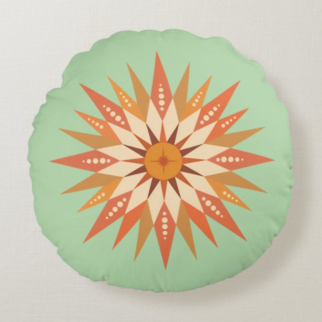 Sunburst Boho Rundkissen Rundes Kissen (Vorderseite)
