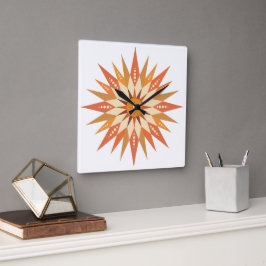 Sunburst Boho Wall Clock Quadratische Wanduhr