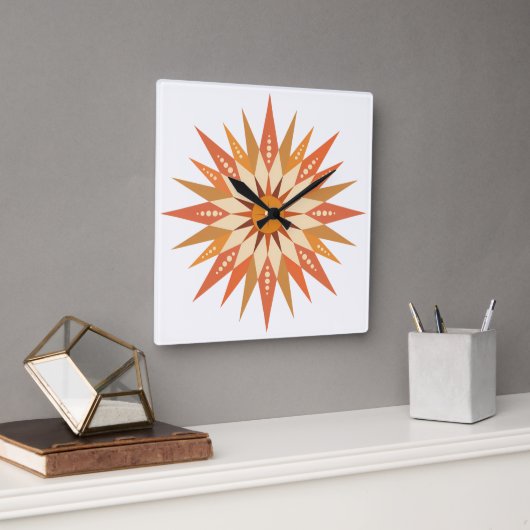 Sunburst Boho Wall Clock Quadratische Wanduhr (Büro)