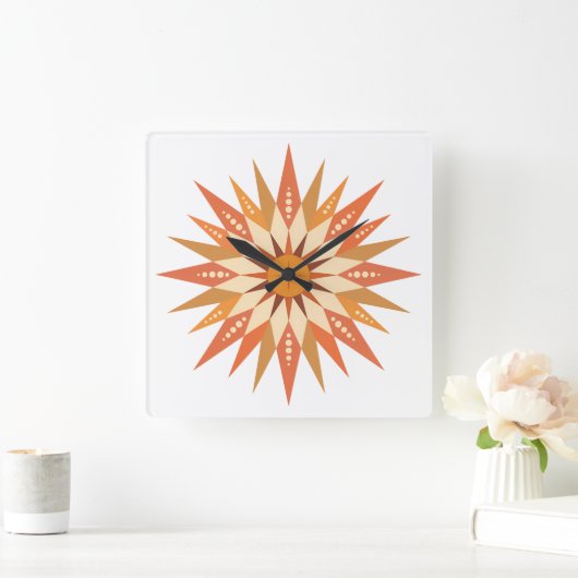 Sunburst Boho Wall Clock Quadratische Wanduhr (Zuhause)
