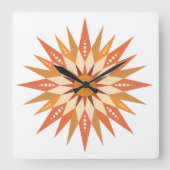 Sunburst Boho Wall Clock Quadratische Wanduhr (Vorderseite)