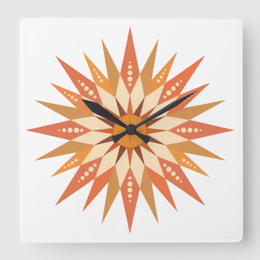 Sunburst Boho Wall Clock Quadratische Wanduhr (Vorderseite)