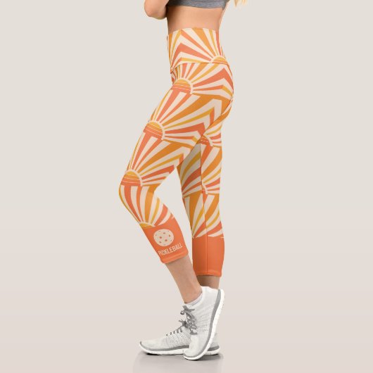 Sunburst Cool Retro 70er Custom Pickleball Capri L Leggings (Links)