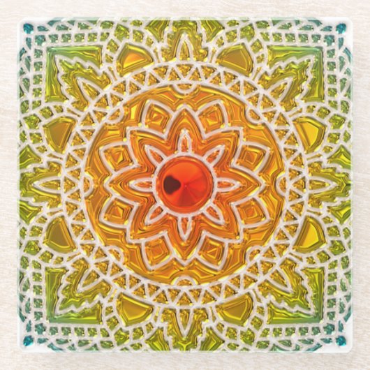 Sunburst Mandala Boho Glass Untersetzer (Vorderseite)