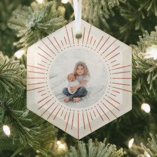 Sunburst Personalisiertes Foto Hellrot Ornament Aus Glas
