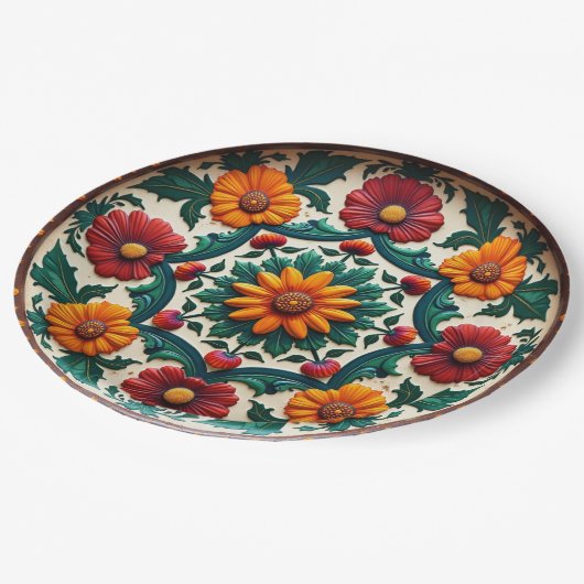 💀 🎉 Sunburst & Salsa Día de los Muertos Pappteller (Schrägansicht)