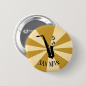 Sunburst Sax Man Cool Funny Music Saxophon Button (Vorne & Hinten)
