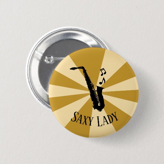 Sunburst Saxy Lady Cool Funny Music Saxophon Button (Vorne & Hinten)