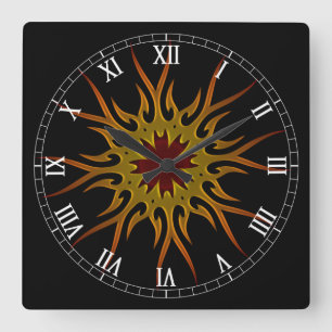Sunburst Sun Rays Roman Numeral Clock Quadratische Wanduhr