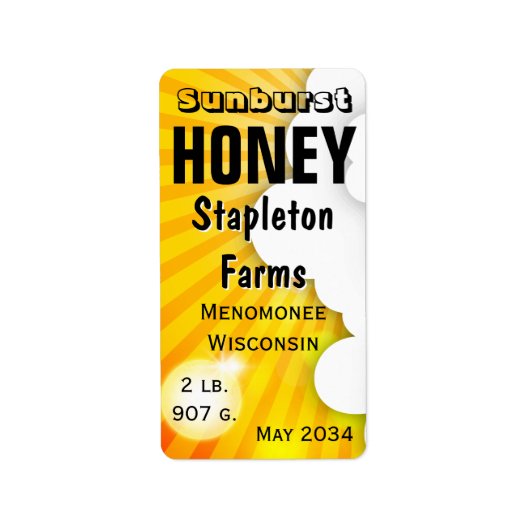 Sunburst und Clouds Honey Jar Labels Adressaufkleber (Vorne)