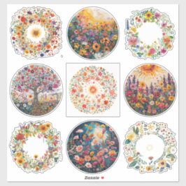 Sunburst und Floral Muster Litha Aufkleber