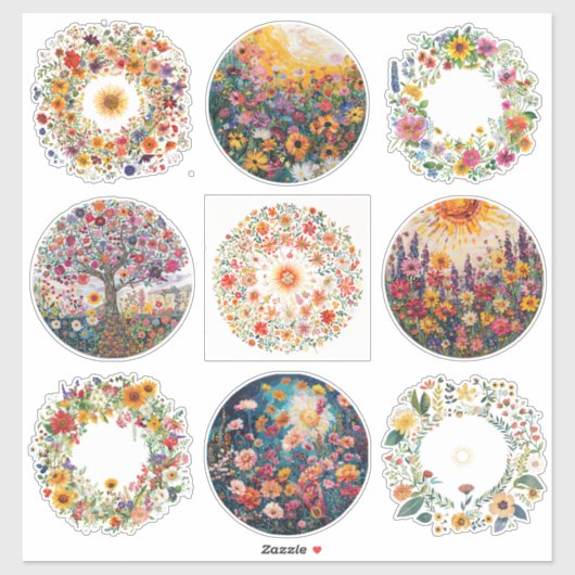 Sunburst und Floral Muster Litha Aufkleber (Blatt)