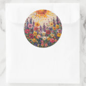 Sunburst und Floral Muster Litha Runder Aufkleber (Tasche)