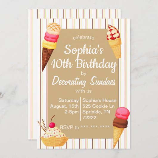 Sundae Decorating Birthday Einladung (Vorne/Hinten)