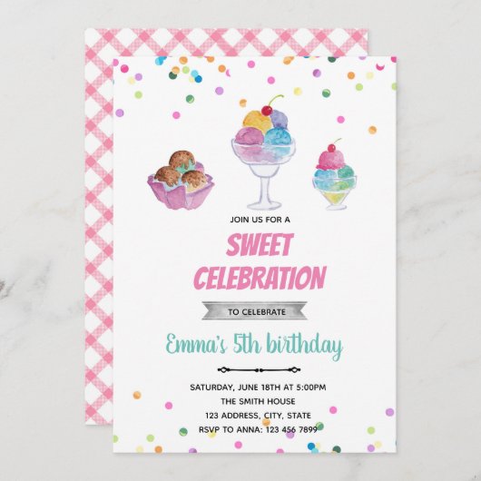 Sundae Icream - Sommereinladung Einladung (Vorne/Hinten)