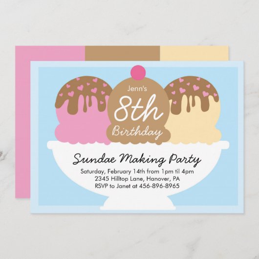 Sundae Making Geburtstagsparty Einladungen (Vorne/Hinten)