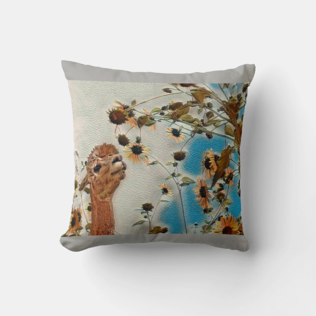 Sundance das Alpaka, welches die Blumen riecht Kissen (Vorderseite)