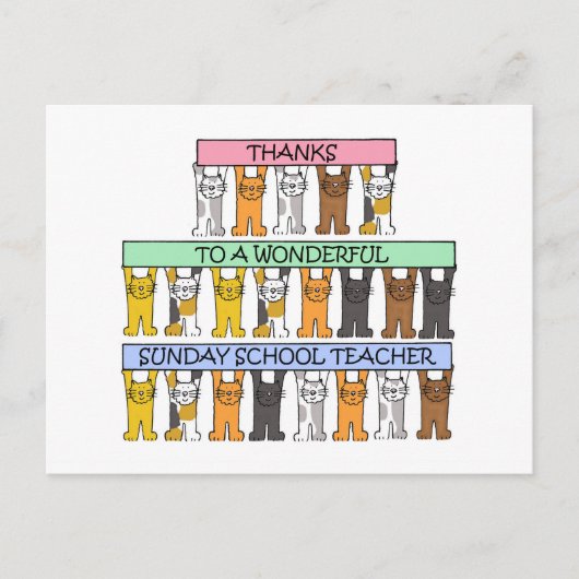 Sunday School Teacher Thank You Cartoon Cats Postkarte (Vorderseite)