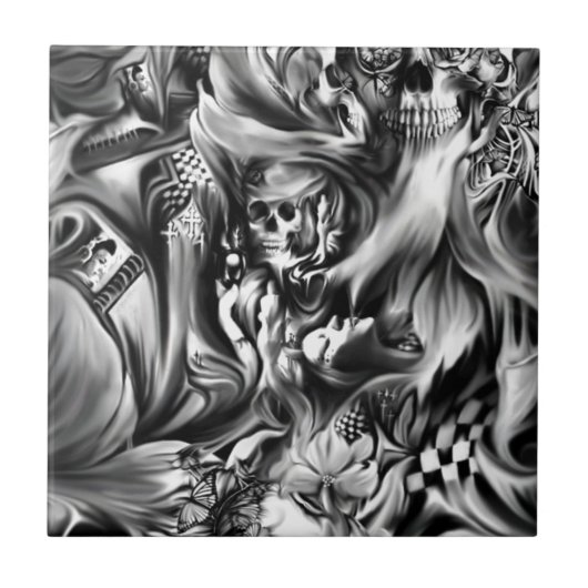 Sünde und schmelzende Schädel des Rauches Fliese (Vorderseite)