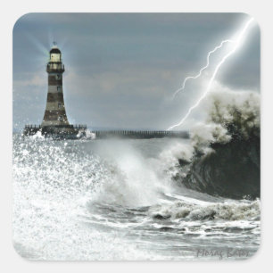 Sunderland - Roker Pier & Lighthouse Quadratischer Aufkleber