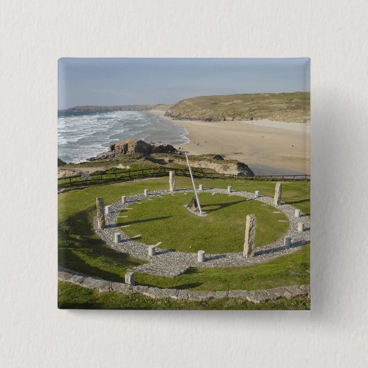 Sundial and Perran Beach, Perranporth, Cornwall Button (Vorderseite)